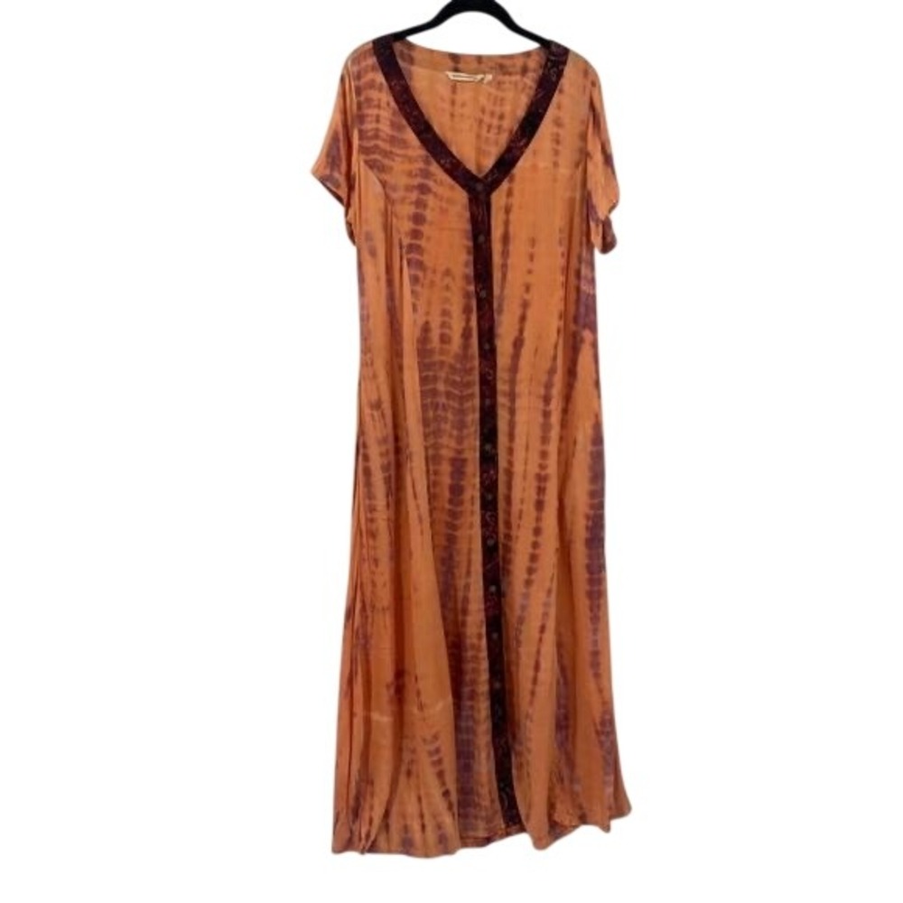 Soft Surroundings Maxi Dress Petite XL Sunset Bali Tie Dye Boho Hippie Festival - Picture 2 of 6
